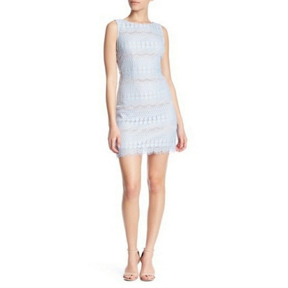 Eliza J Baby Blue Lace Shift Dress - Petite